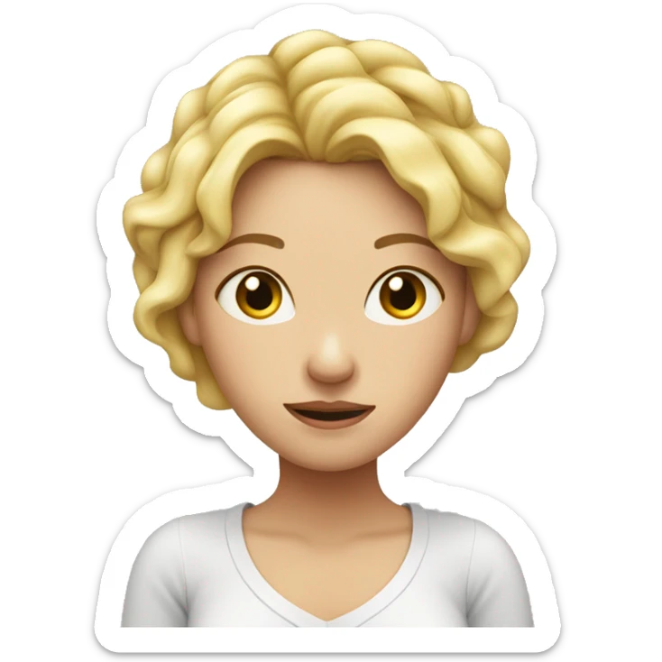 young woman, mother, stressed.. with highlights on her head, blonde, white skin, with her hands on her head sticker