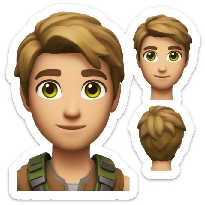 Fortnite Skin with brown straight hair and green eyes sticker