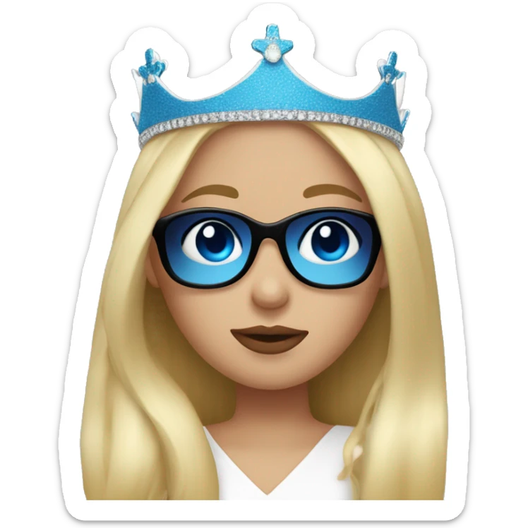 girl long blonde hair blue eyes and cherry lipstick wearing a crown and black sunglasses that cover her eyes sticker