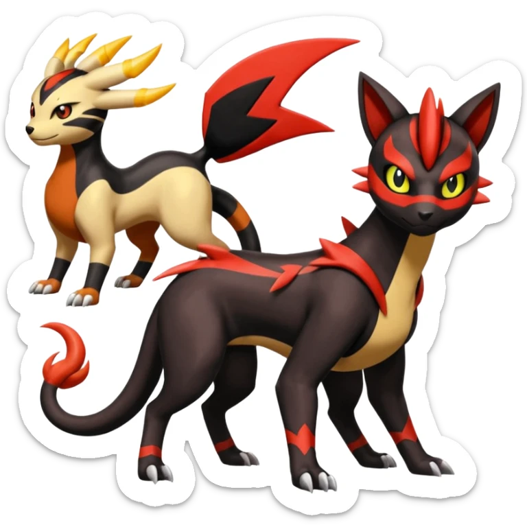 Darkrai-Giratina-Litten-Torracat-Houndoom-Meloetta-Fakémon-creature-hybrid-fusion, full body sticker