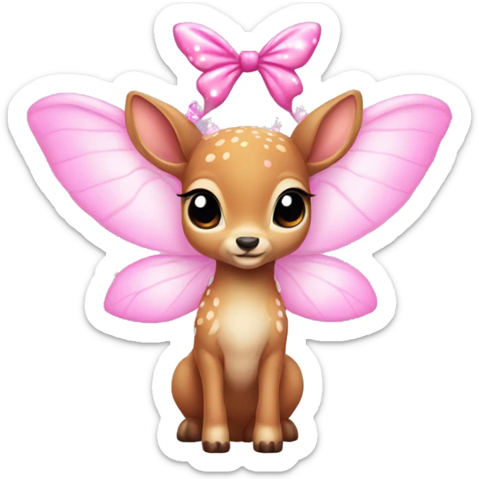 baby deer with fairy wings and a pink bow around its neck  sticker