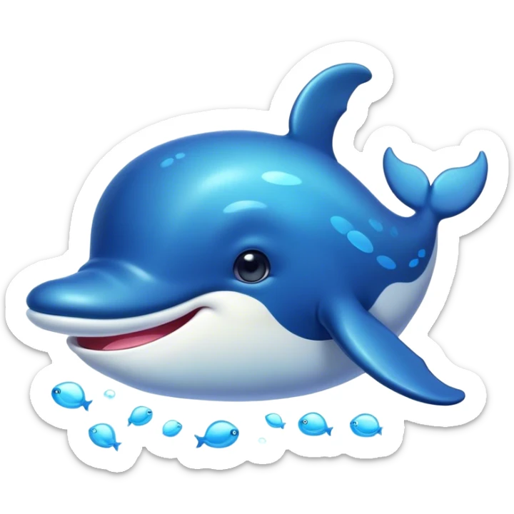 Cinematic Cute Humpback Whale Portrait Emoji, Head tilted playfully and inquisitively, featuring a softly rounded body with bright, sparkling eyes and an adorably expressive mouth, Simplified yet irresistibly adorable features, highly detailed, glowing with a warm, ocean-blue glow, high shine, affectionate and gentle, stylized with a touch of whimsical aquatic charm, soft glowing outline, capturing the essence of a friendly and endearing whale that seems as if it could sing its way into your heart! sticker