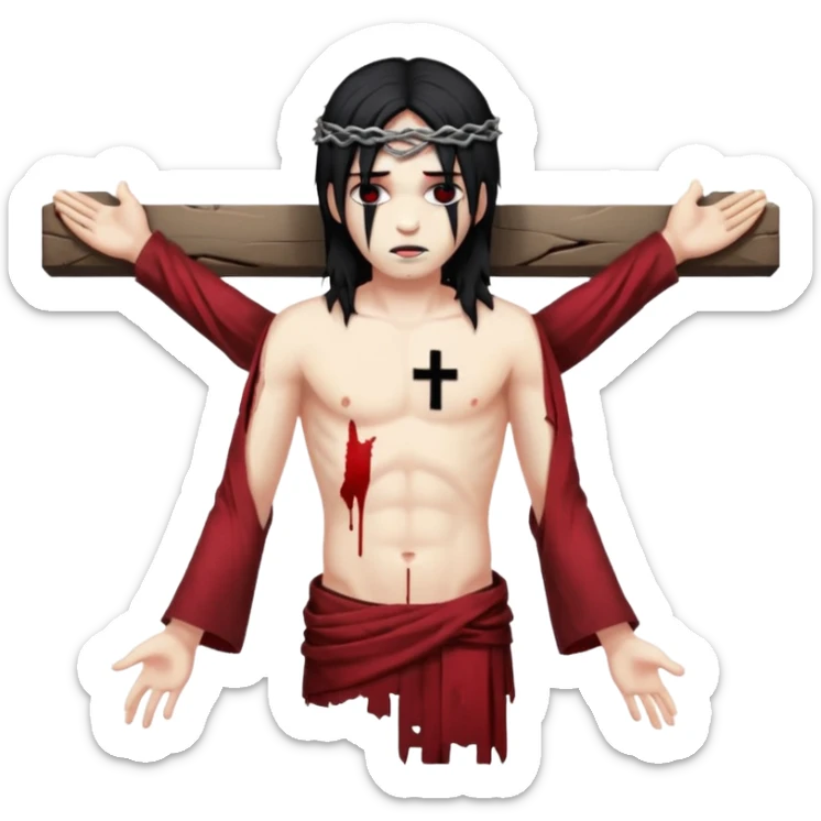 jesus-body-on-the-cross, black hair, punk hair sticker