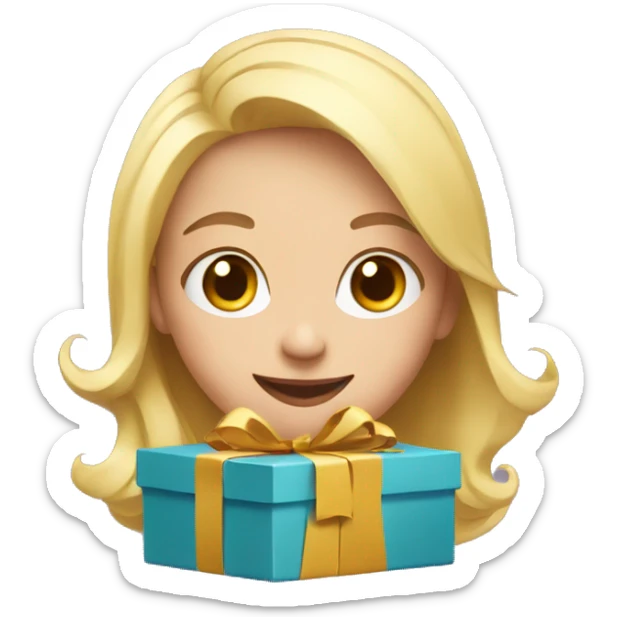 happy blonde girl with a lot of gifts sticker