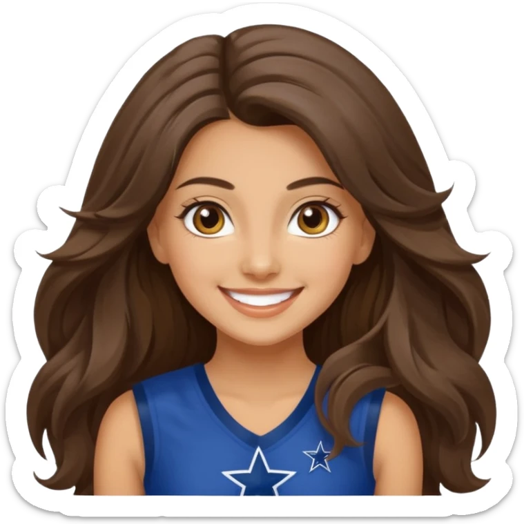 happy long haired brunette girl hazel eyes in dallas cowboy cheerleader outfit sticker