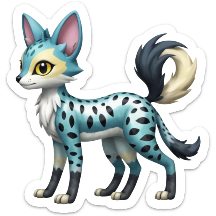 Colorful Shiny Furry Cute Realistic Meloetta-Trico-Silvally-Nargacuga-Sergal-Serval-Fakémon-creature-hybrid sticker