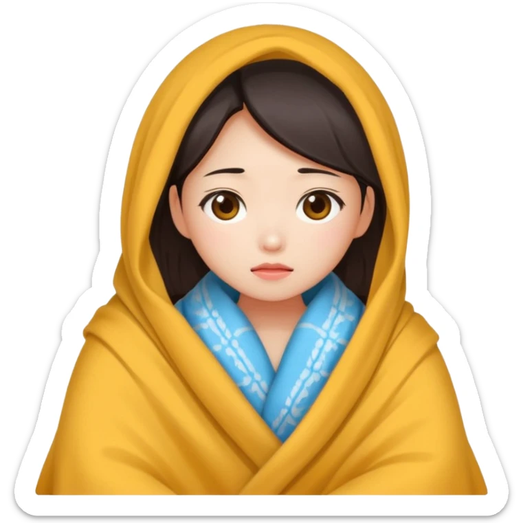 cute and sexy chinese girl, feeling sick and warming up covered by blanket sticker