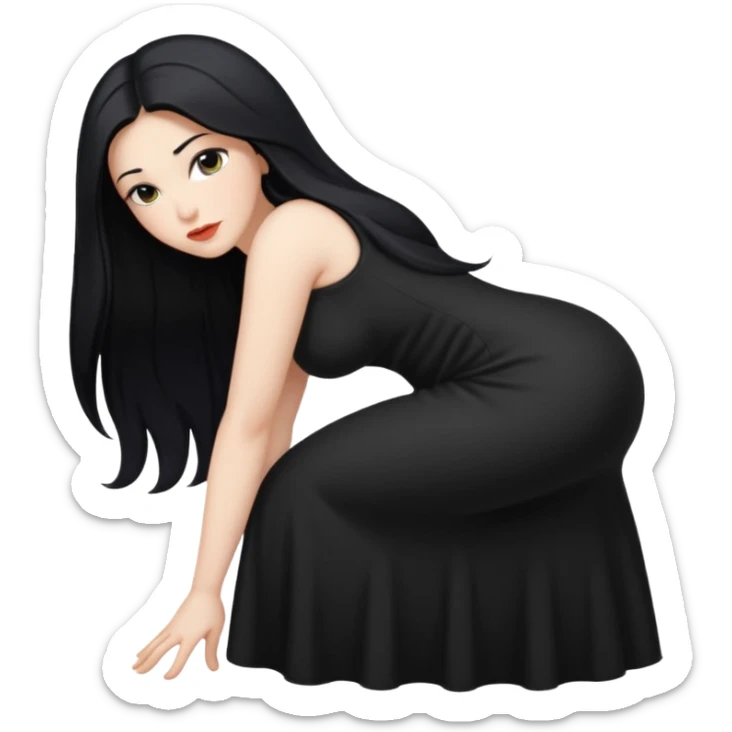 White naked curvy woman with long black hair and big ass side bent over  sticker