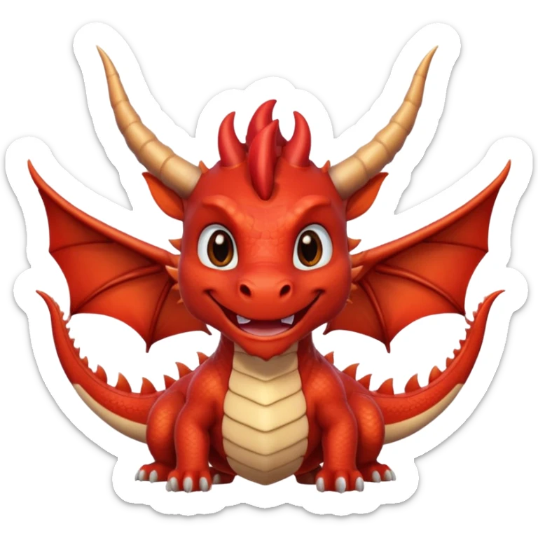 Cute Red dragon smile. Two horns, two pointed ears, no wings. Brown mane hair. sticker