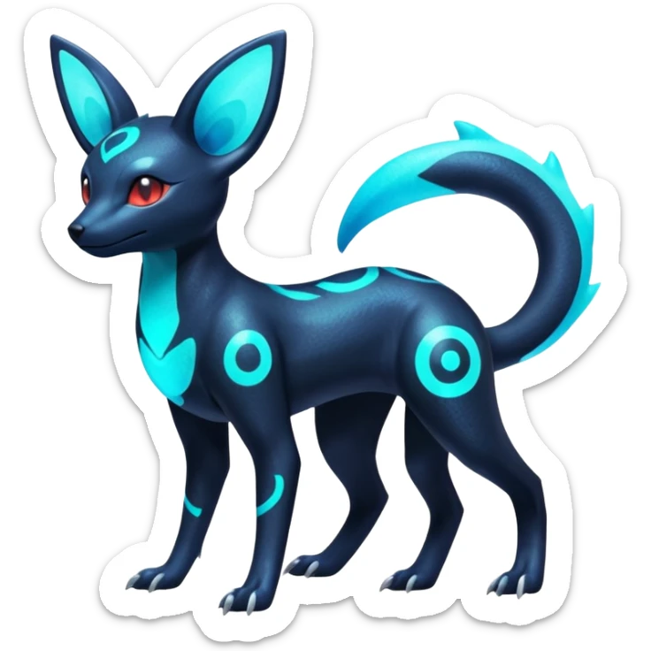 Shiny Aural Iridescent Fluorescent Bioluminescent Umbreon-Amaura-Salandit-Salamence-Fakémon-fusion (full body) sticker