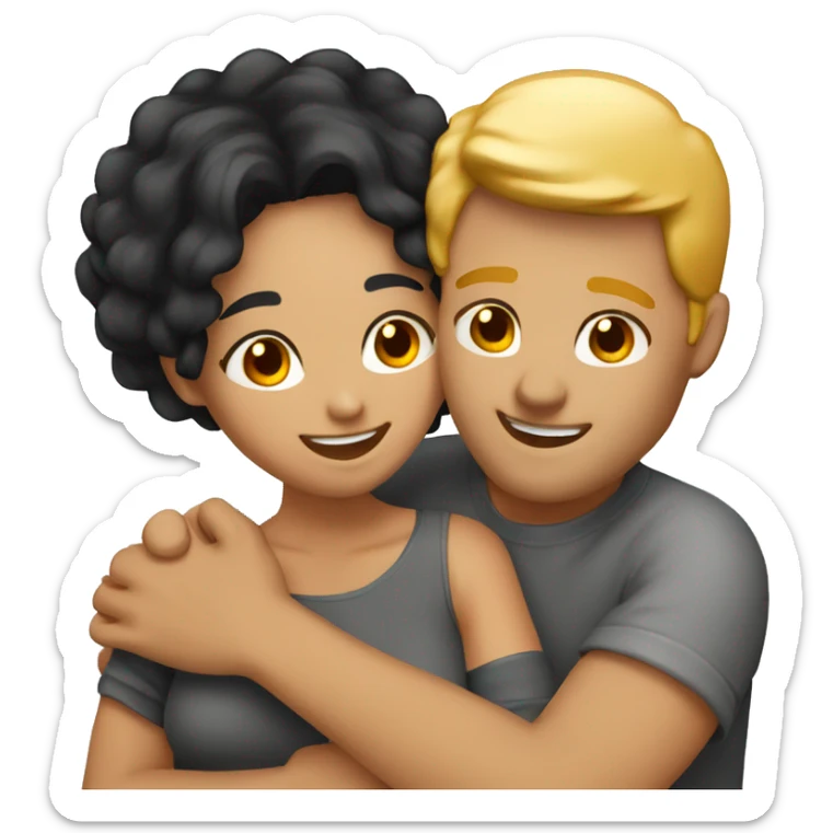 couple hug with warm smiles. The Girl have black hair und the man blond/orange hair sticker