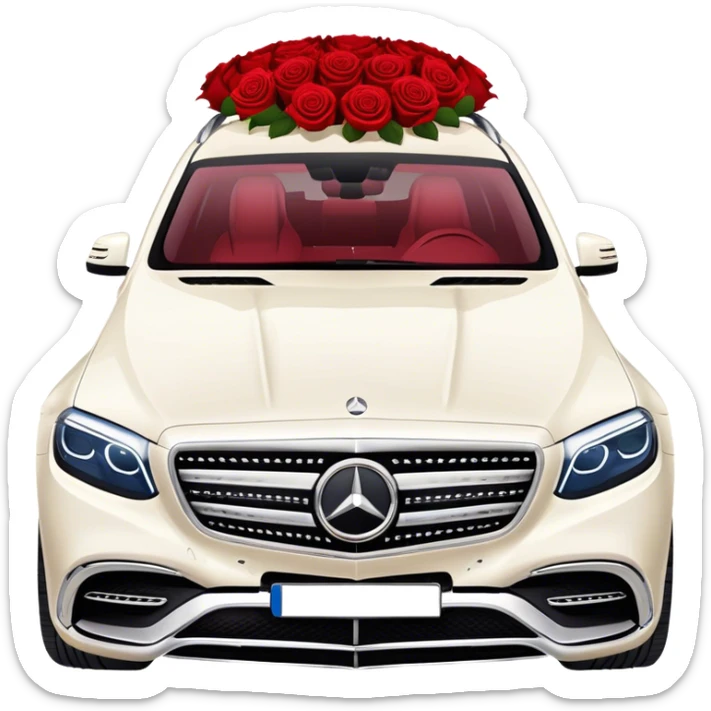 Side profile of White Mercedes Maybach GLS 600 with red roses on the hood sticker