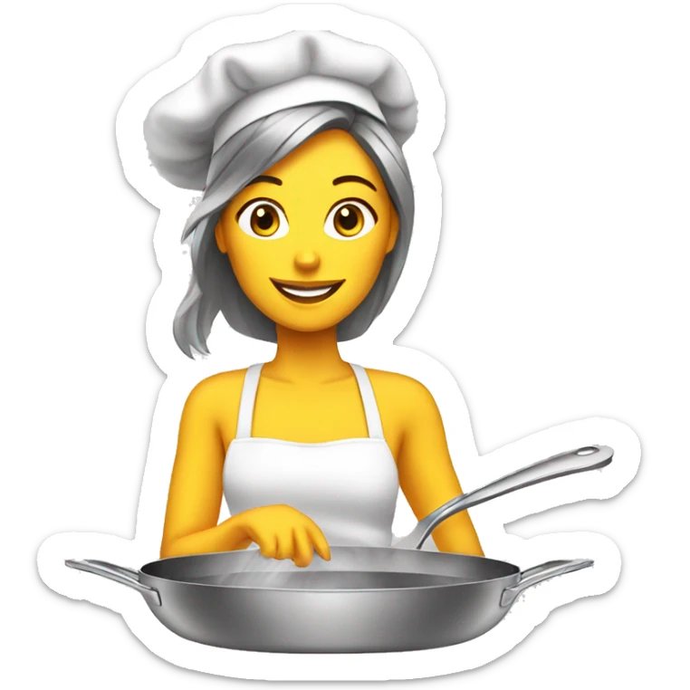 Beauty woman cooking in a stainless steel 10 inches skillet sticker