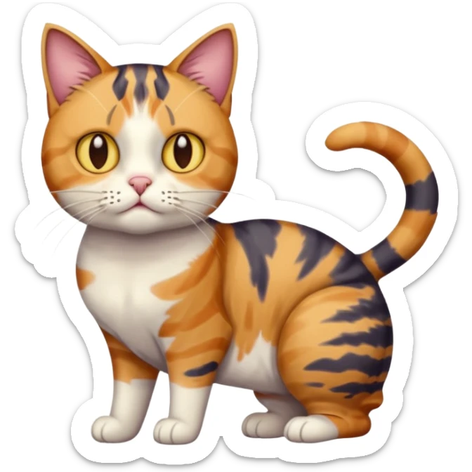 full body colourful calico tabby cat with disproportioned head with an anxious face sticker