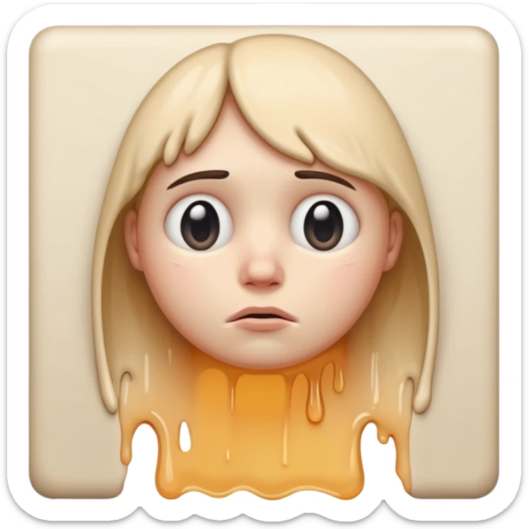If you are familiar with the Melting Face Emoji, please, generate an emoji with that same face but sad. I don't want the face to be smiling, but sad. Also, the face should be leaning against a wall sticker
