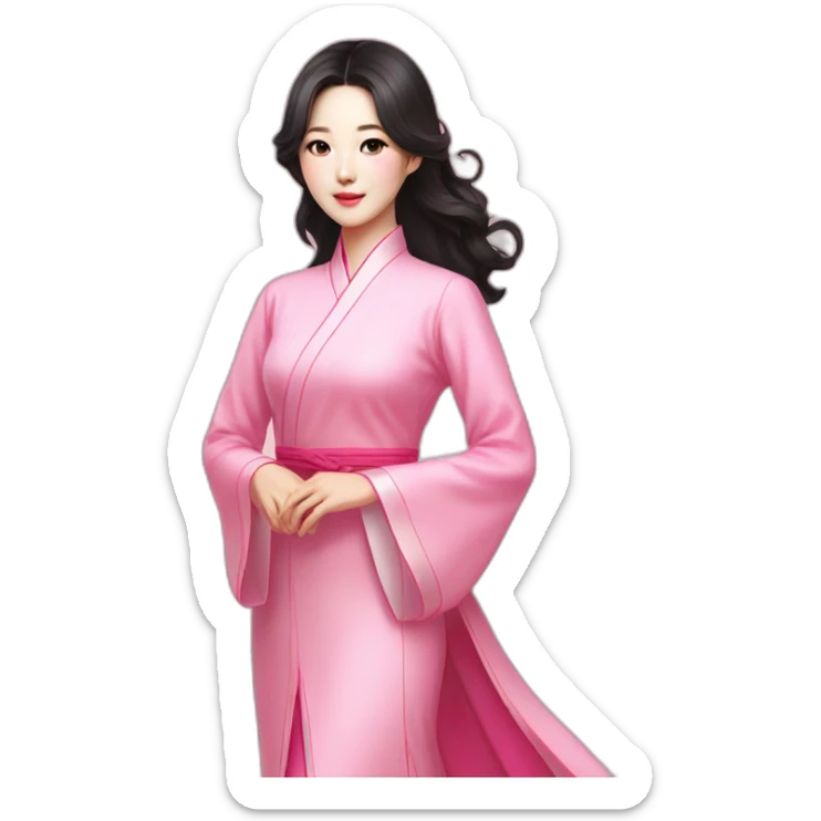 attractive go yoon jung with wavy black hair posing with pink ao dai full body sticker