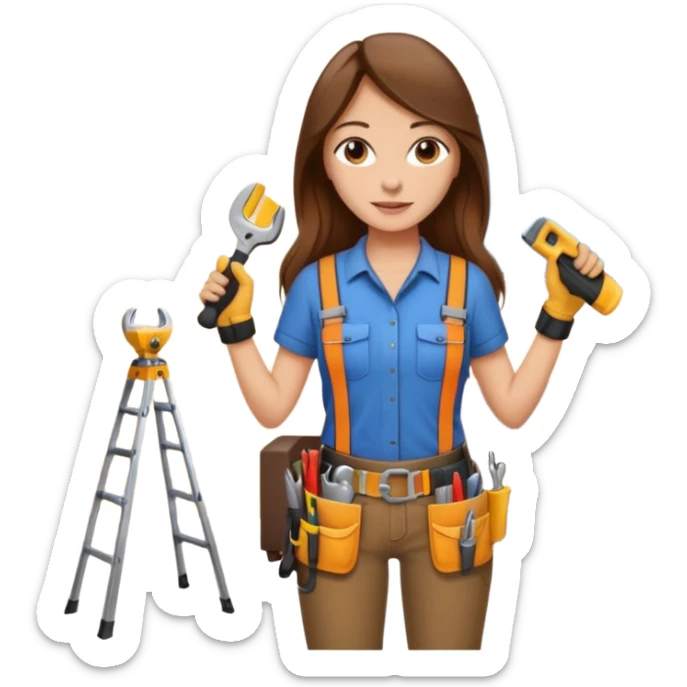 beautiful girl with long brown hair constructing new lounge room area with flat screen tv and couch sticker