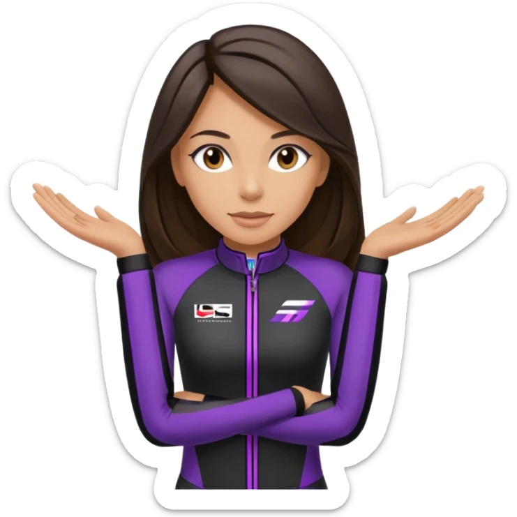 brunette long hair woman with black racing outfit with single purple strips on arms sticker