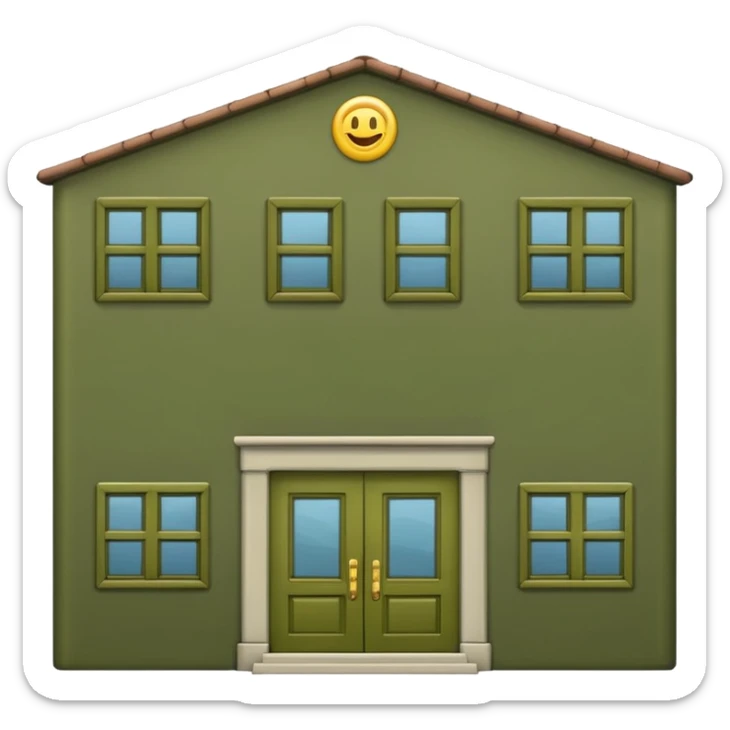 high quality emoji style factory building in military olive green color, with windows and doors, no smoke, visually appealing, no weapons, no vehicles sticker