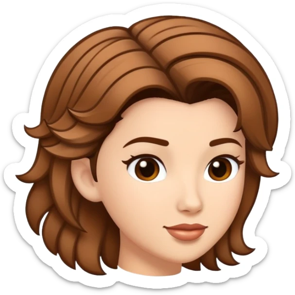 emoji-style digital illustration of a short, voluminous hairstyle with prominent upward flicks, inspired by Thalia from Hercules, rich brown, black outline, flat and clean, white background sticker