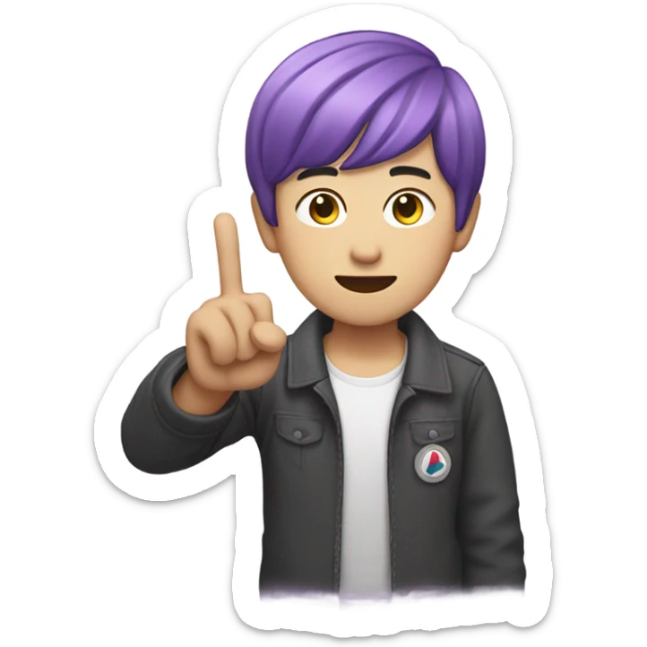 A Korean man with purple hair fingers show cool sign sticker
