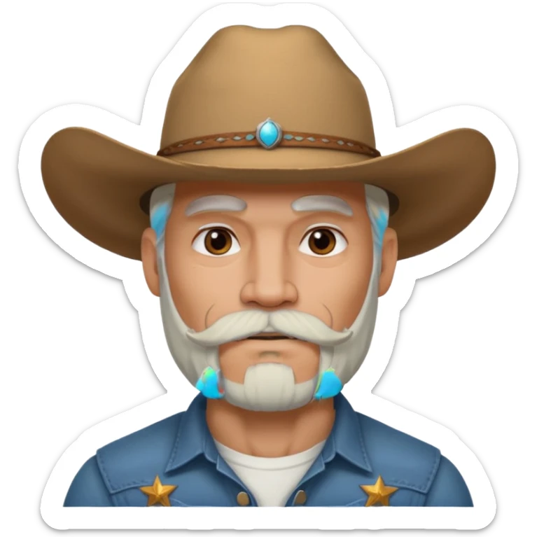 muscular tattooed on face and mustached cowboy long white hair and beard  sticker