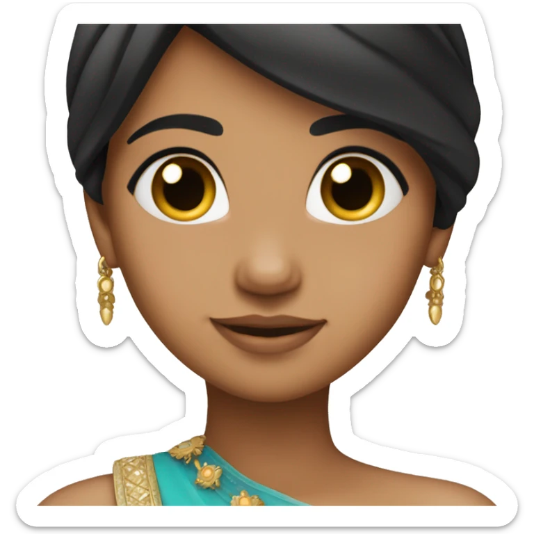 iPhone-style princess emoji with Indian girl pretty skintone black hair sticker