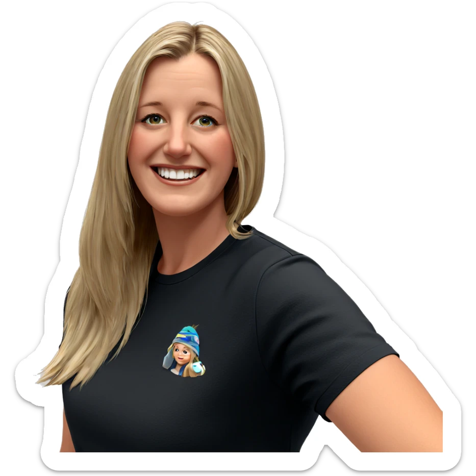 smiling girl in black shirt sticker