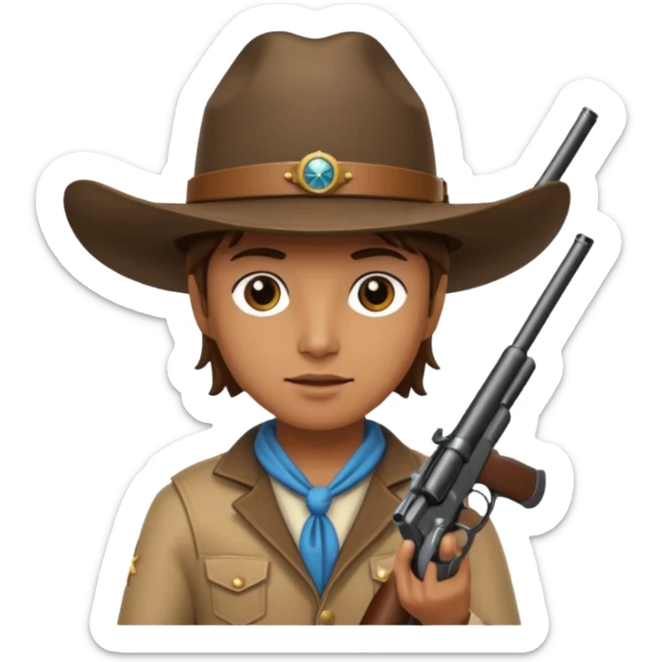 A skull with a vowboy hat and a gun whith a scope sighn on his eye and min holding the gun sticker