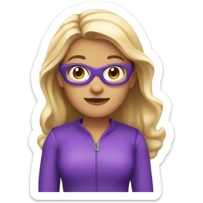 Une fille super héro du marketing habillée en violet qui tient une fusée sticker