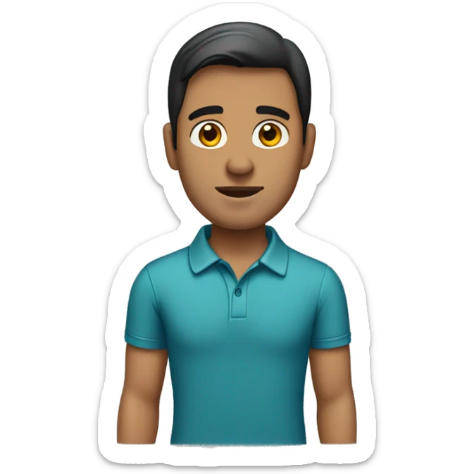 create an emoji of a dark-haired man with straight hair wearing a polo shirt sticker