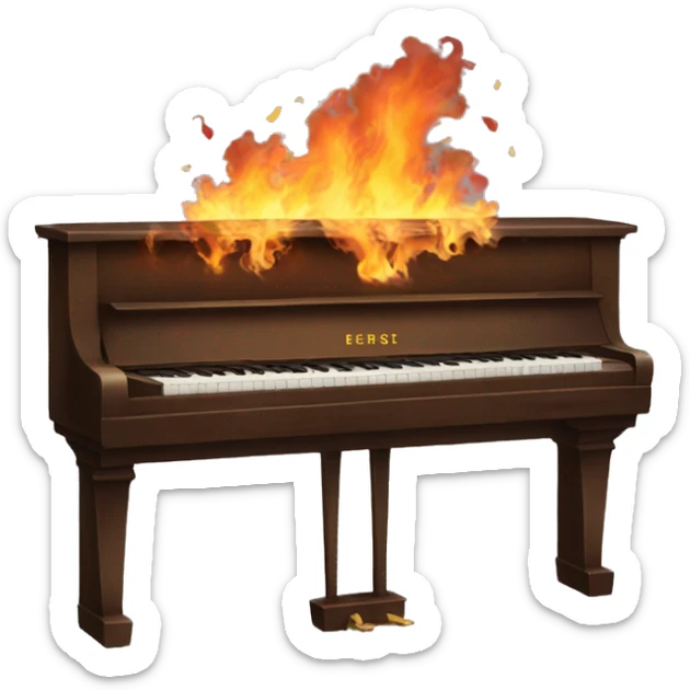 Burning Brown upright piano with painted flowers on the back of it sticker
