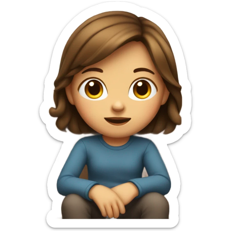 Little cute girl with brown hair sitting in the couch illustration  sticker