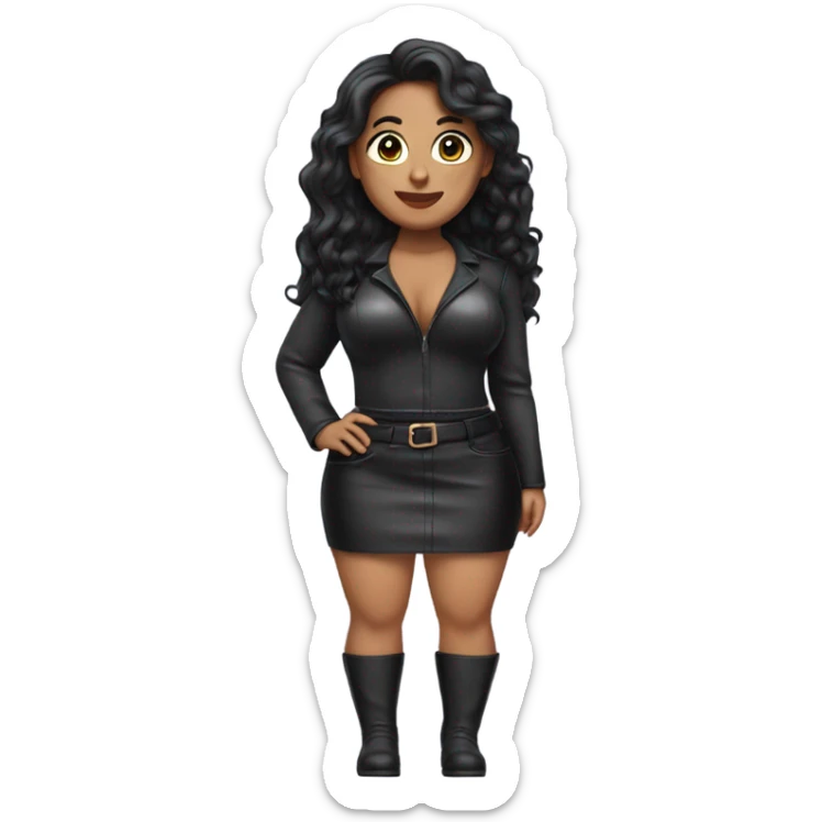 Curvy woman with long dark hair wearing Mini black leather skirt  sticker