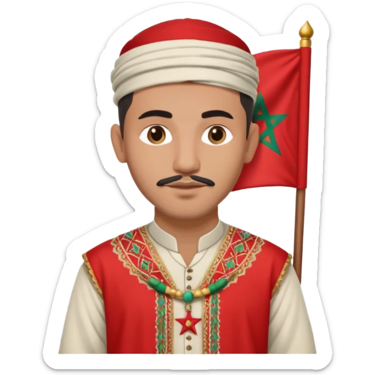 Un homme avk le drapeau Du Maroc sur le dos et qui est normal sans rien sur lui sticker