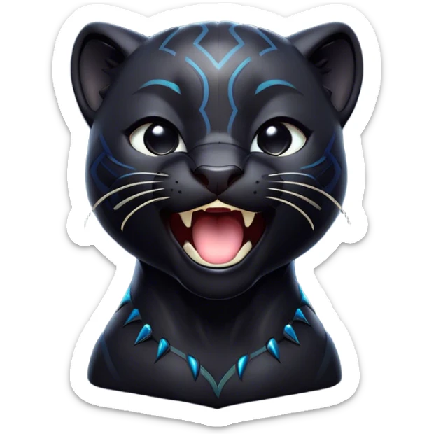 Cinematic Cute Yawning black Panther Portrait Emoji, Head tilted slightly with a dramatic, wide-open yawn, showcasing a sleek, shadowy form with drowsy, half-closed eyes and a relaxed, open expression, Simplified yet irresistibly adorable features, highly detailed, glowing with a soft, cozy dark glow, high shine, relaxed yet expressive, stylized with a dash of whimsical elegance, soft glowing outline, capturing the essence of a drowsy yet affectionate jungle guardian that appears ready to stretch out for a nap! sticker