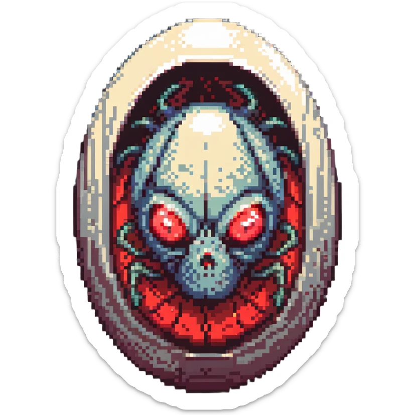 cranial, eye, MRI, SCAN, egg, embryonic, inside of glass egg, alien, eerie, eyes glow red sticker