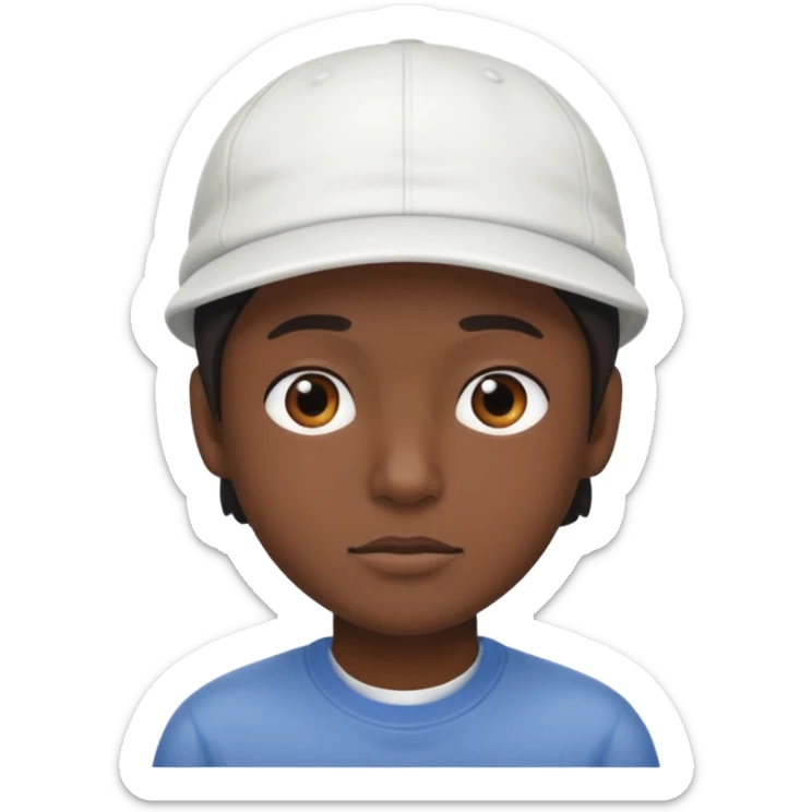 This is a cartoon-style avatar of a person with dark skin, wearing a white cap, and showing a neutral expression sticker