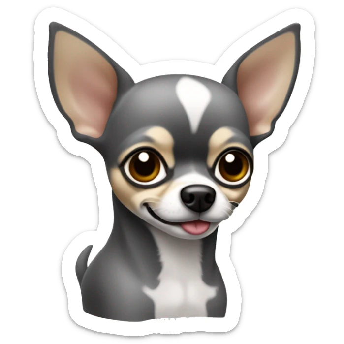 Emoji de un erro chihuahua sonriedo color gris ccon orejas un poco grndesi café  sticker