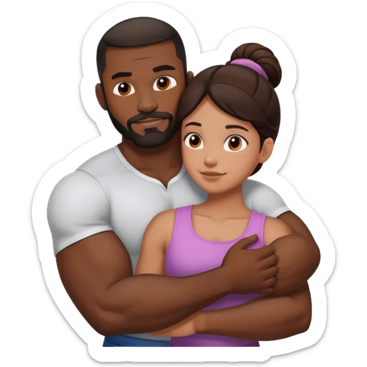 Black man with facial hair and muscles hug small brunette woman sticker