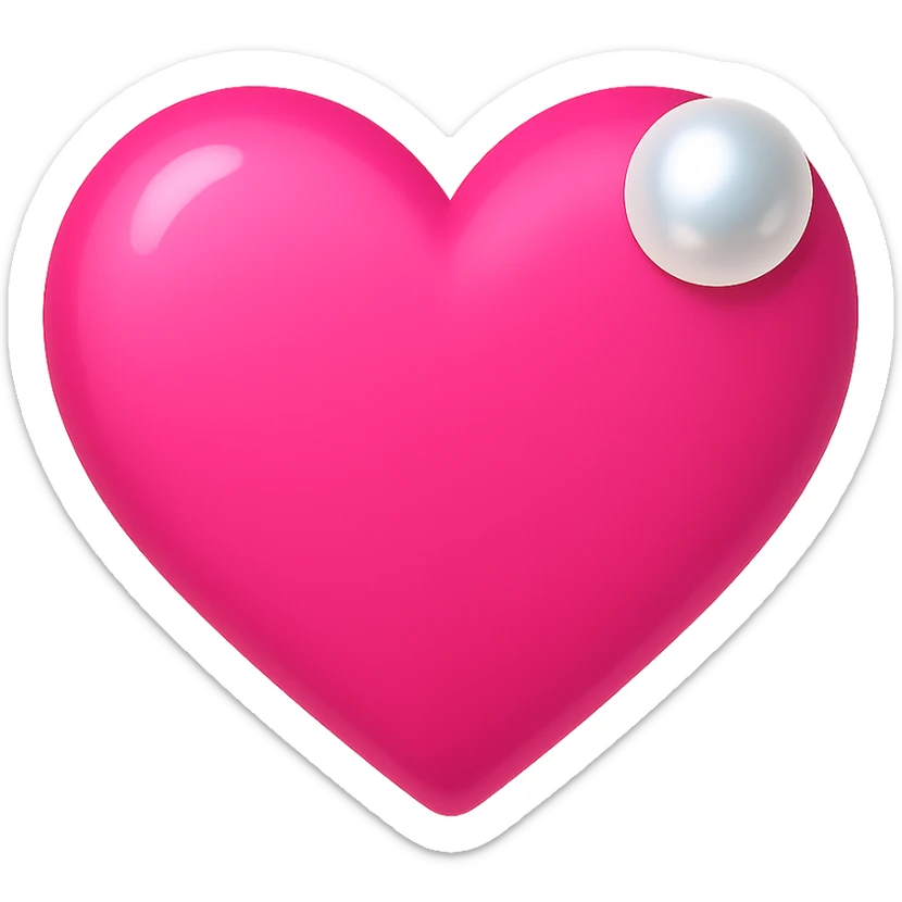Create a pink heart with a pearl accent in the style of emoji, with no background. The style should resemble apple style emojis with a clean and concise look. sticker