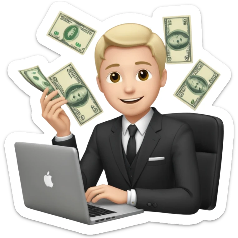 aktien experte er sitz am laptop und verdient durchs traden geld

geld sollte um ihn herum sein sticker