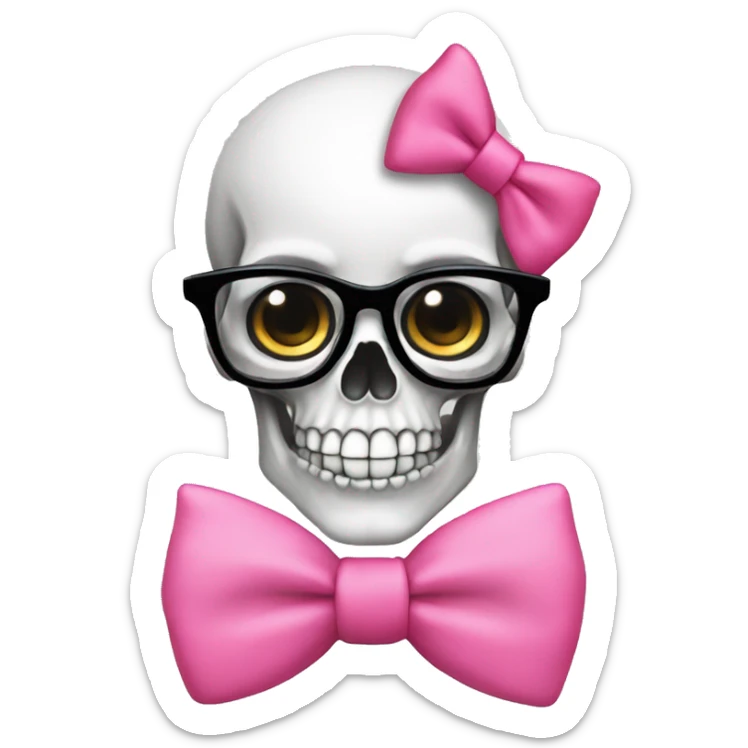 Girly Skull with black nerd glasses and pink bow on top of skull sticker