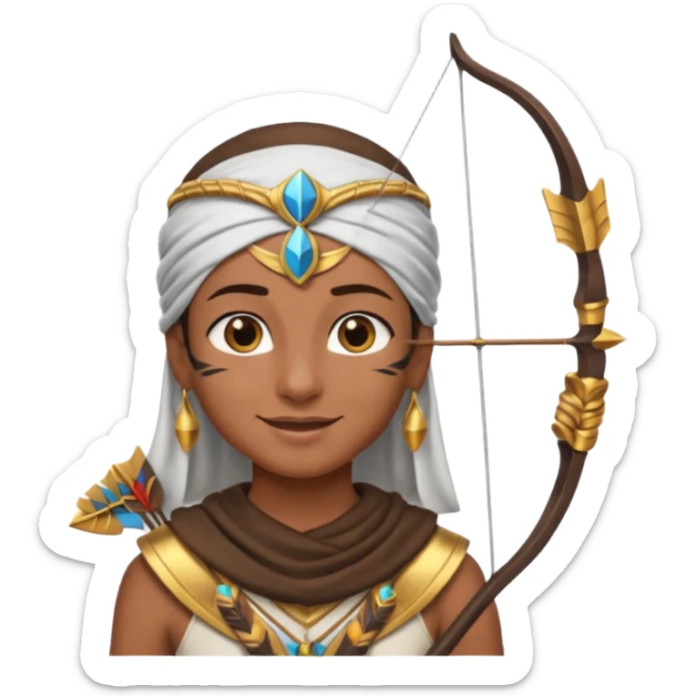 Emoji portrait of an Egyptian archer. Headcloth and arrow, focused expression. sticker