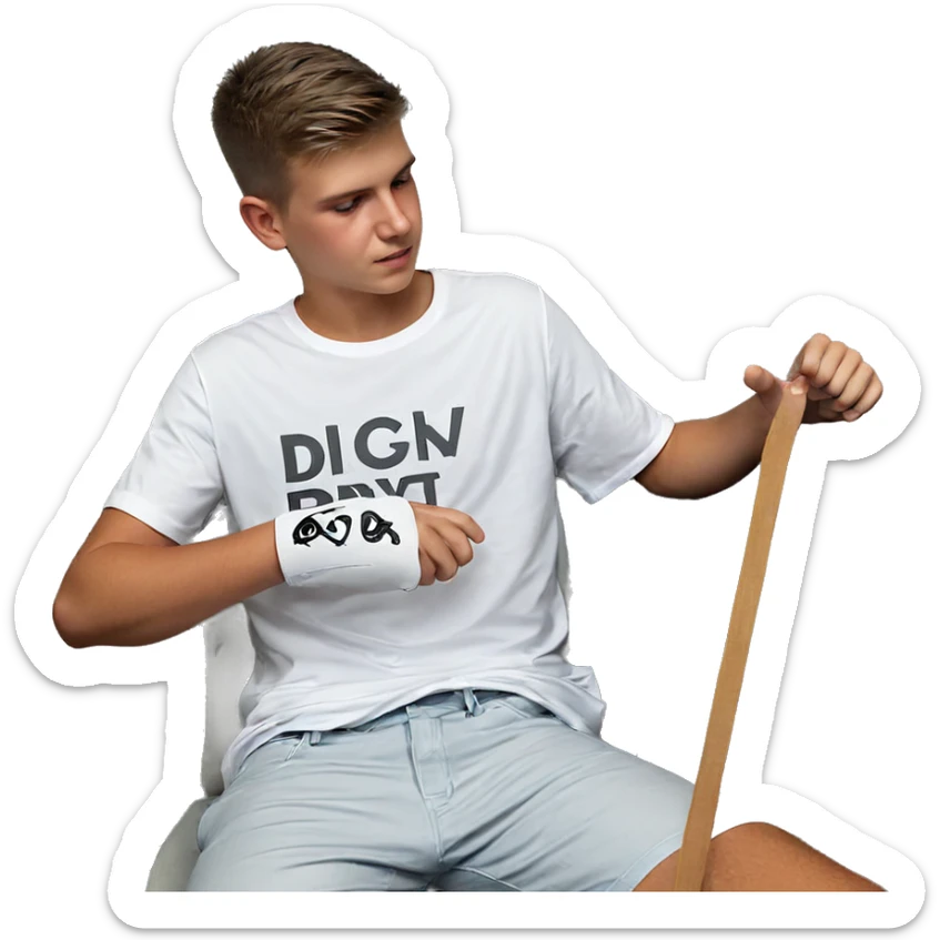 sitting boy in white shirt sticker