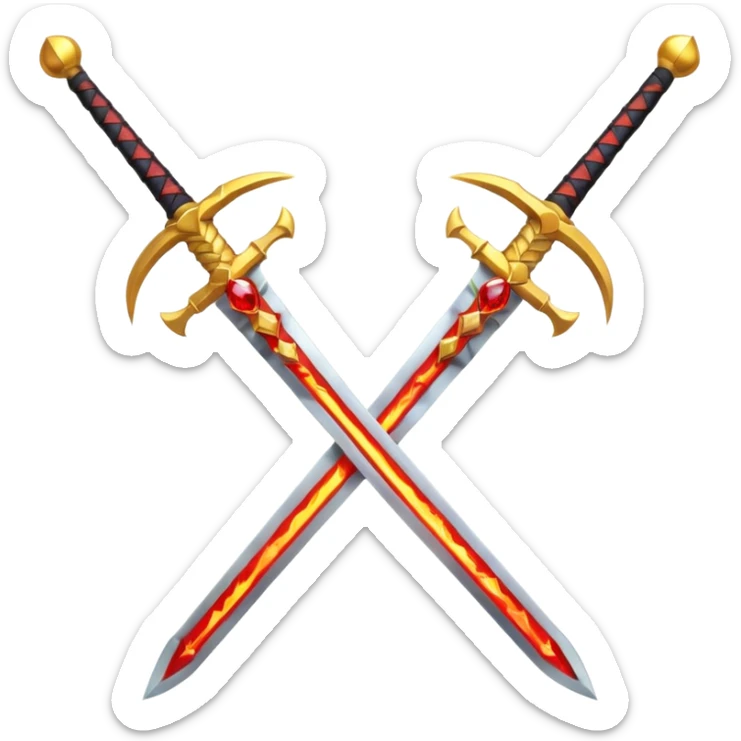 Fully yellow royal two swords crossed fiery with red gems sticker