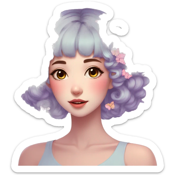 Gorgeous Pastel Anime Style Lady With Butterflies on head aesthetic trending style sticker