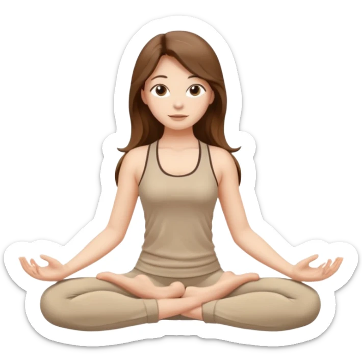 girl long brown hair yoga wearing beige sticker