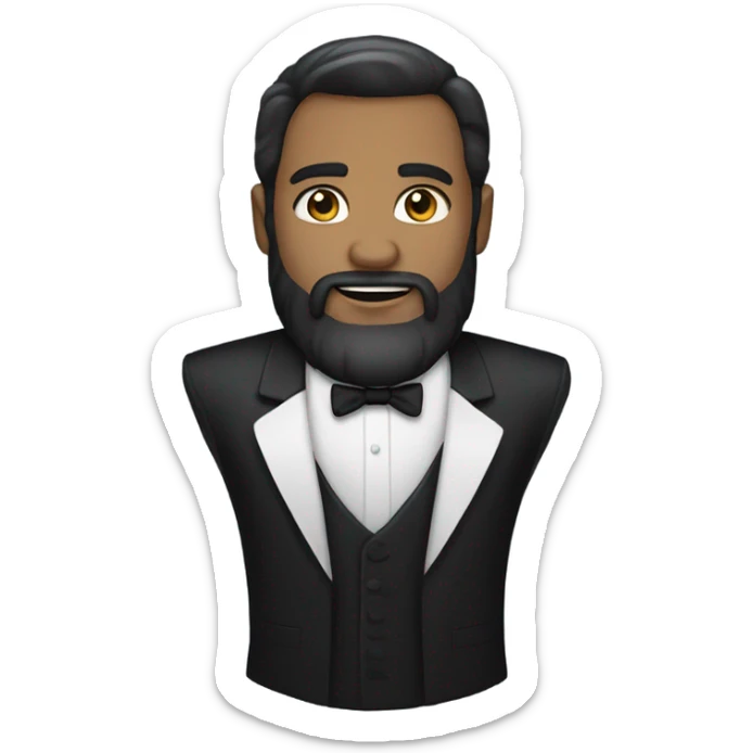man with dark hair and light skin with beard in a tuxedo sticker