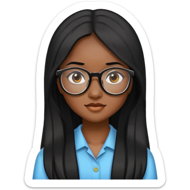 young Vietnamese girl head with long black hair and glasses sticker